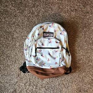 Jansport White and Brown Backpack with Bird Print